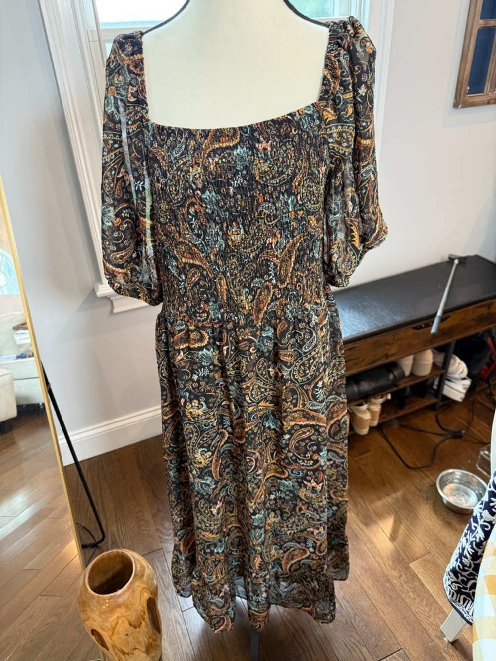 52Seven Smocked Square-Neck Maxi Dress in Multi Paisley